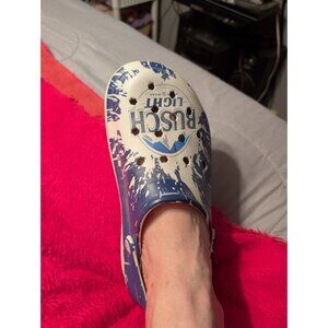 Busch Light Beer Logo Clogs Sandals Men’s Size 46-47 US 12-13 Blue White Novelty